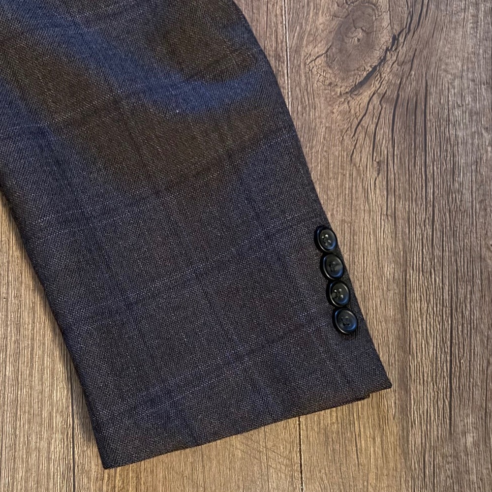 Pronto Uomo Platinum Blazer Charcoal Grey Brown Windowpane 100% Wool 48 Long - Picture 4 of 13